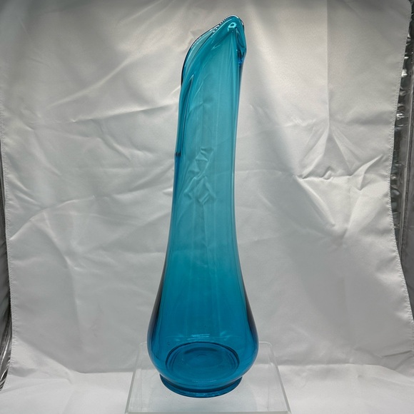 Vintage LE Smith Swung Vase Blue Mid-Century Large Glass Table Decor Retro - Picture 5 of 10
